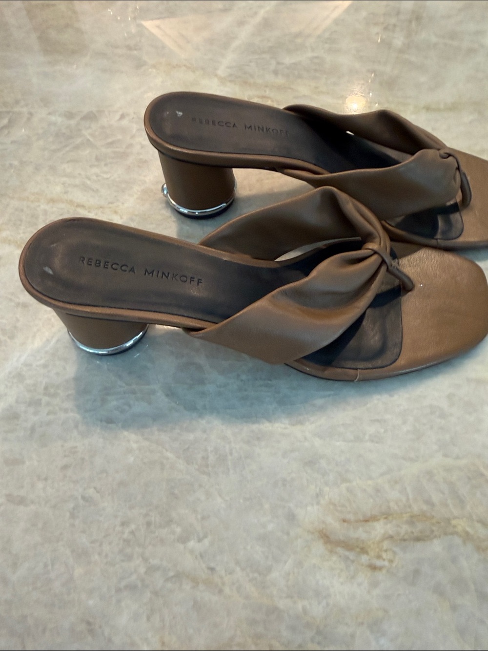 Rebecca Minkoff Brown Knot-Front Round Heeled Mules